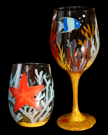 Under the Sea Painted Wine Glasses