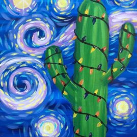 Saguaro Night Acrylic Painting