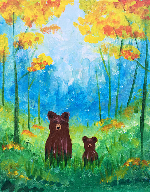 Forest Grizzlies Childrens Acrylic Painting