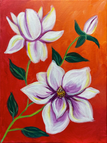 Magnolias Acrylic Painting by The Paint Sesh