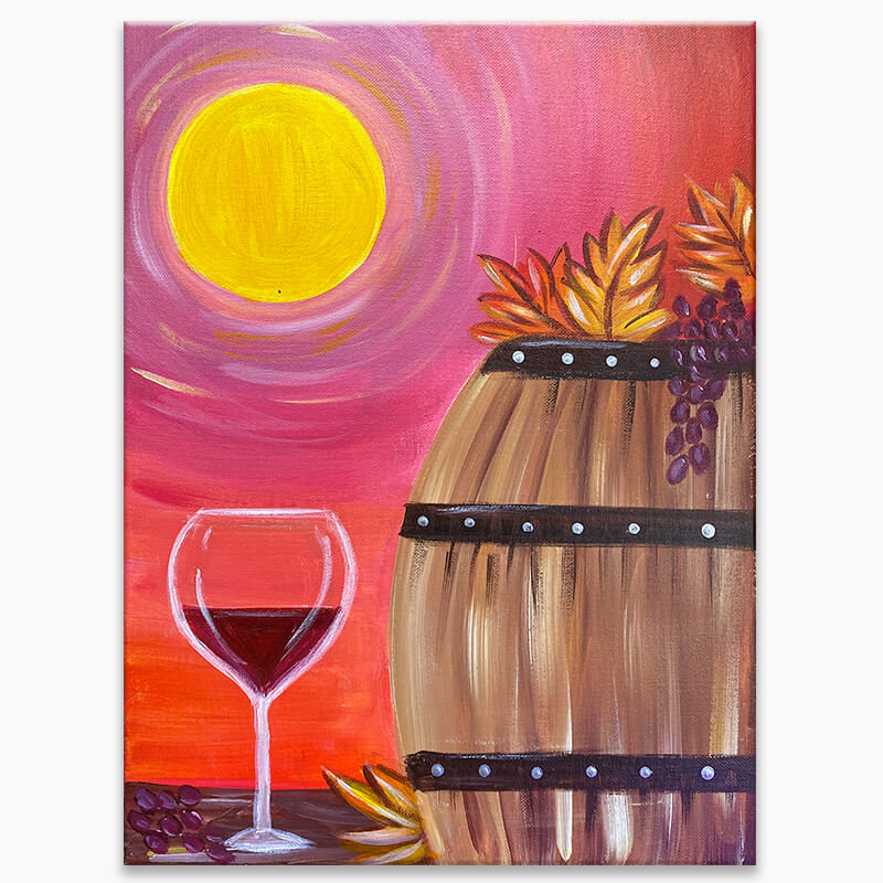 Online Painting Class - Autumn Wine Barrel (Virtual Paint Night at Home)