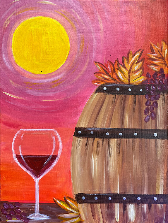 Autumn Wine Barrel Acrylic Painting by The Paint Sesh