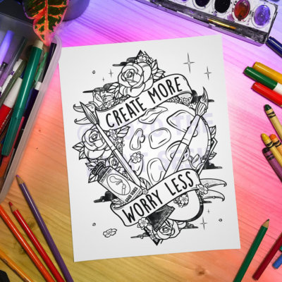 Create More Worry Less Printable Coloring Page