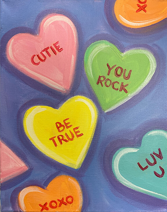 Valentines Hearts Acrylic Painting