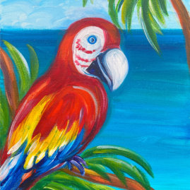 Scarlet Macaw Acrylic Painting by The Paint Sesh