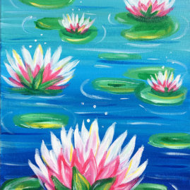Lotus Pond Acrylic Painting by The Paint Sesh