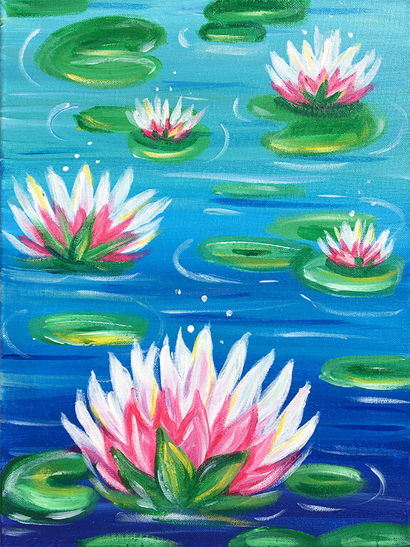 Lotus Pond Acrylic Painting by The Paint Sesh