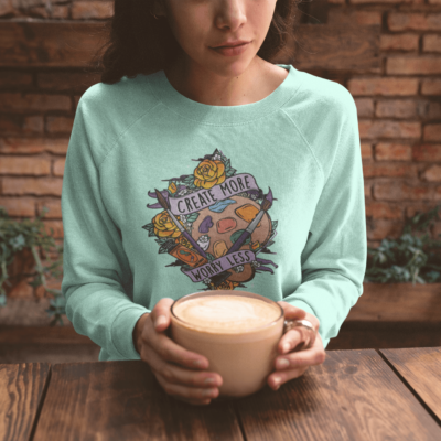 Create More Worry Less Ladies Crop Sweatshirt