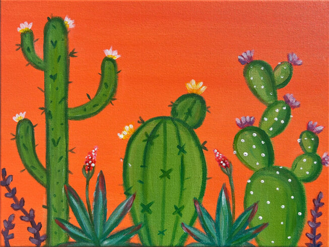 Cactus Blooms Painting Party with The Paint Sesh