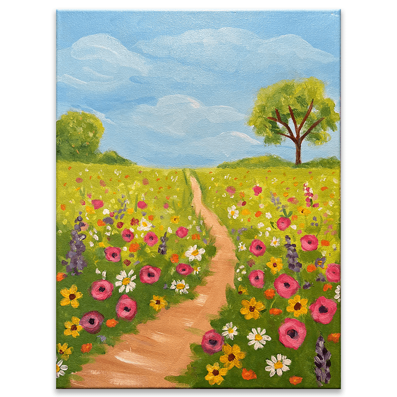 Field of Flowers wildflower path painting at Esoteric Brewing Cincinnati paint and sip event.