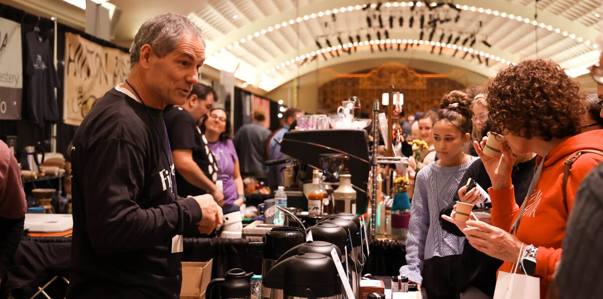 Visitors sampling coffee at the Cincinnati Coffee Festival