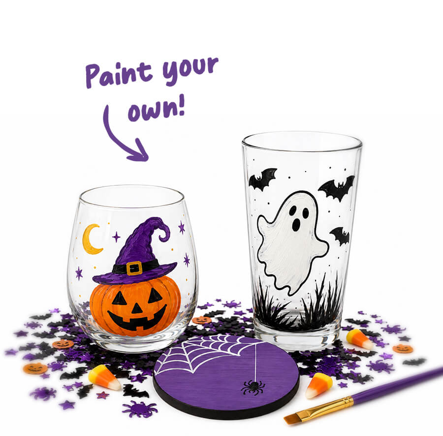 Paint your own Halloween glassware at Rhinegeist in Cincinnati. Choose a pint or wine glass, add a coaster, and create a spooky custom set.